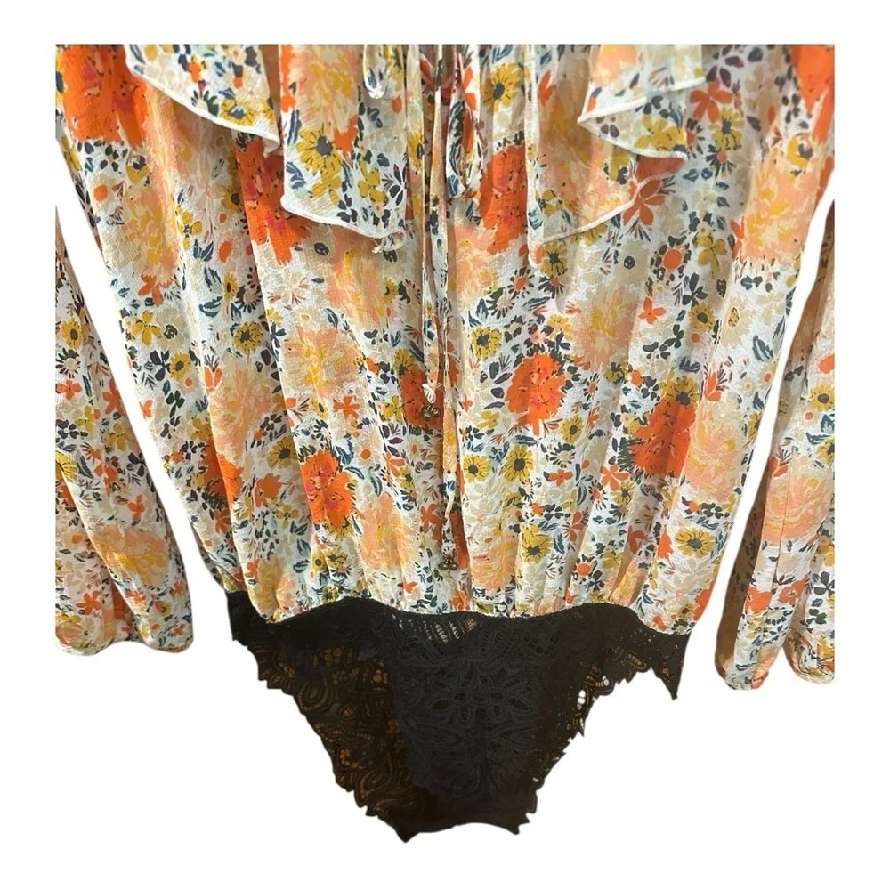 Free People Intimately Free Say It To Me Floral Flounced Bodysuit Size L
